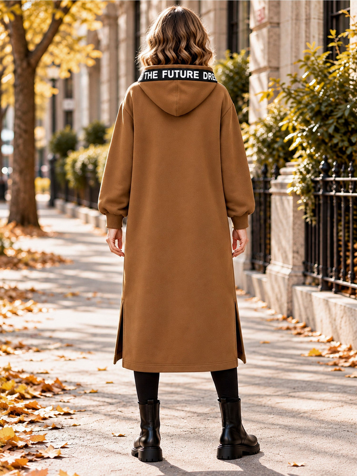Women's oversized hooded sweatshirt coat