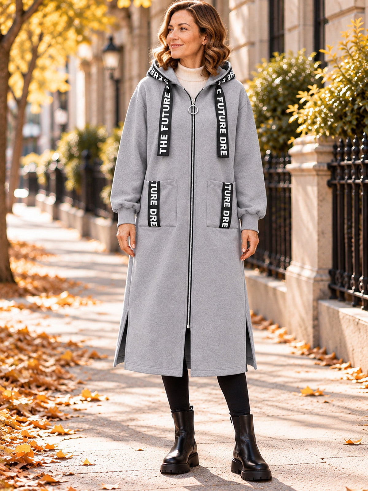 Women's oversized hooded sweatshirt coat