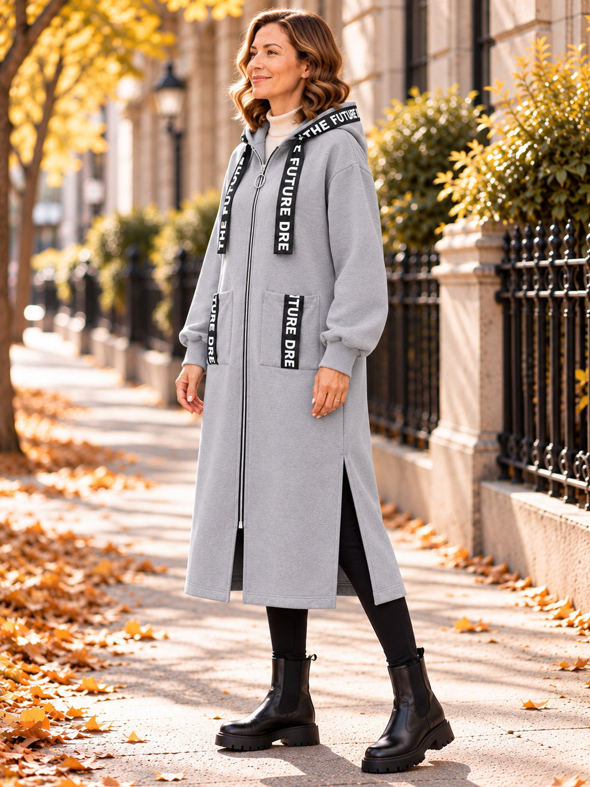 Women's oversized hooded sweatshirt coat