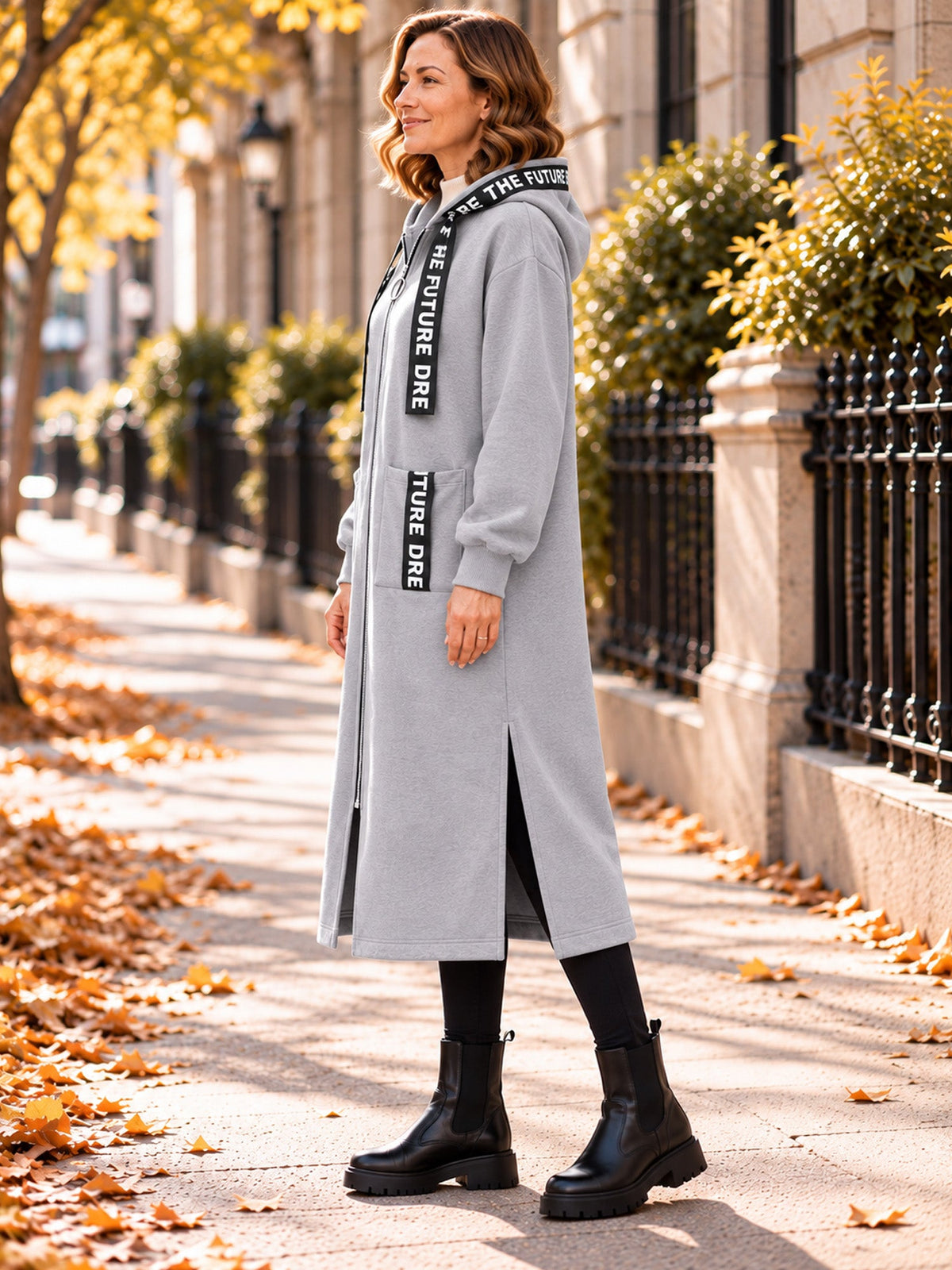 Women's oversized hooded sweatshirt coat