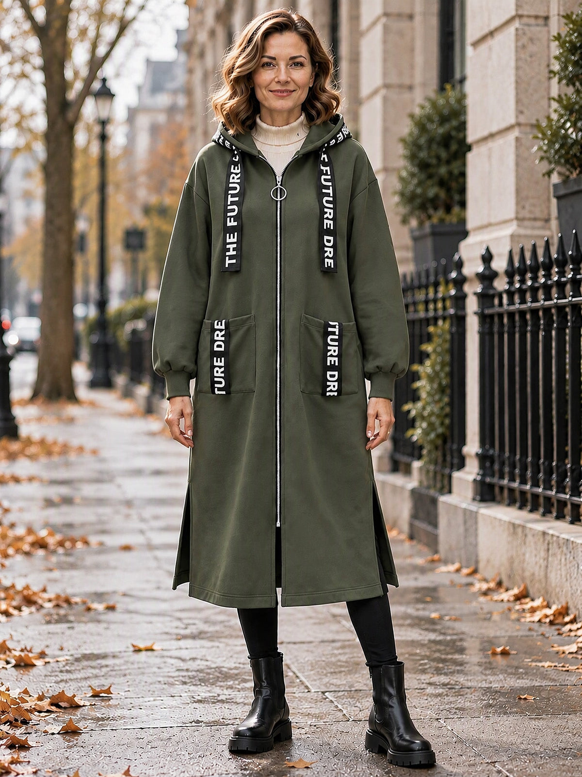 Women's oversized hooded sweatshirt coat