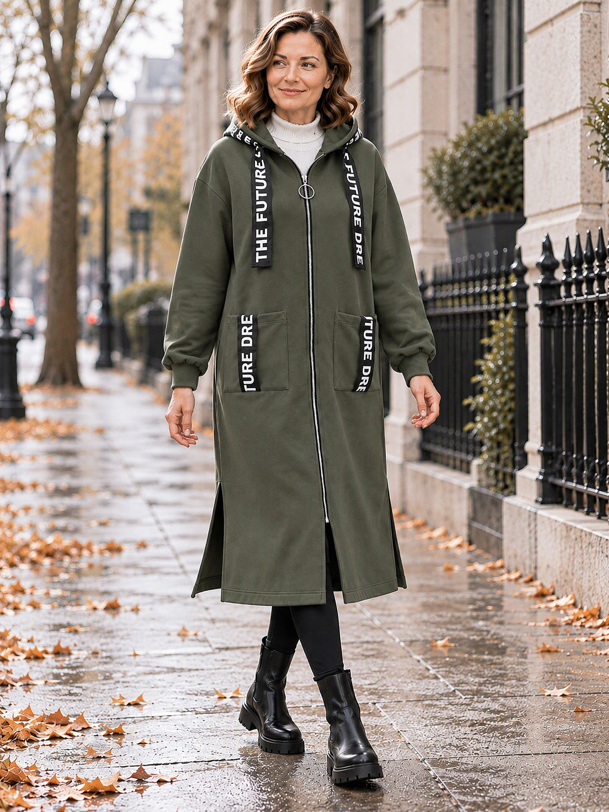 Women's oversized hooded sweatshirt coat