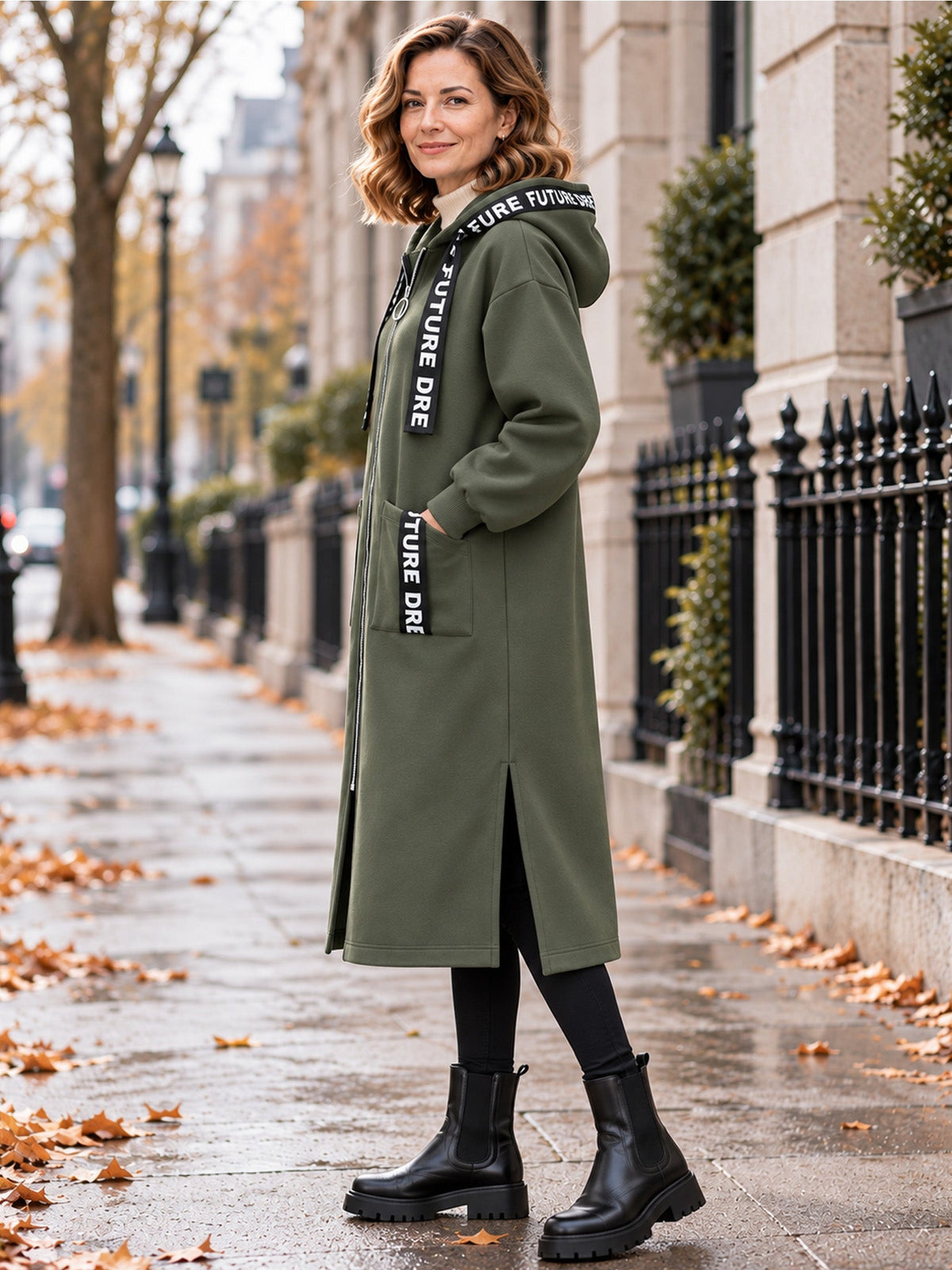 Women's oversized hooded sweatshirt coat