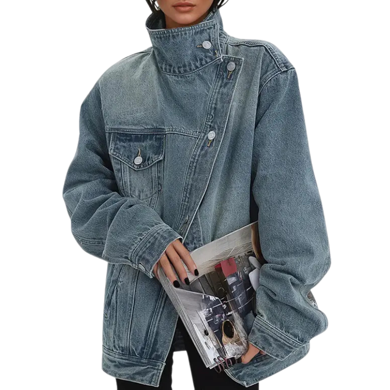 SKYE – Vintage Washed High Neck Asymmetric Jacket