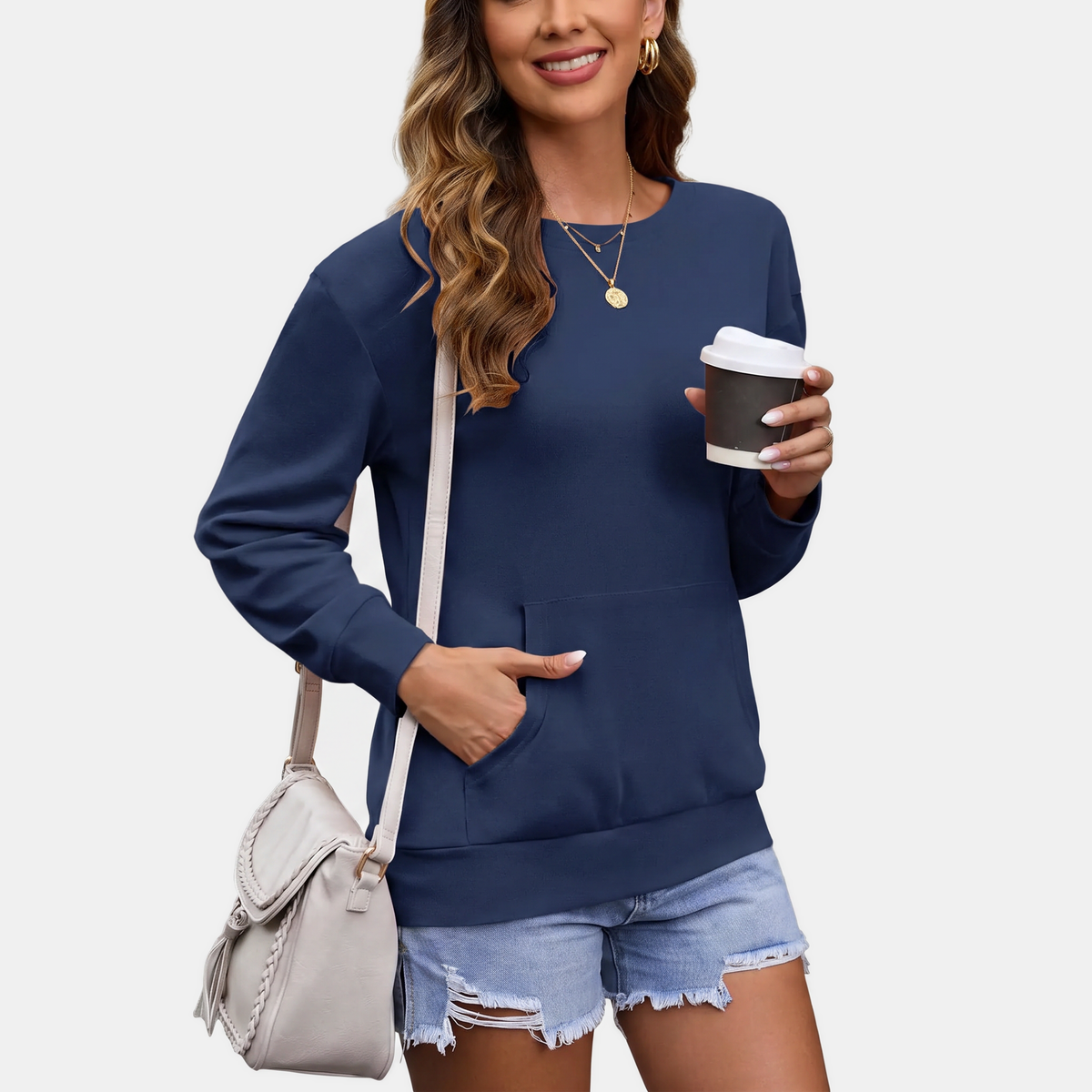 Women's Crewneck Kangaroo Pocket Oversized Sweatshirt