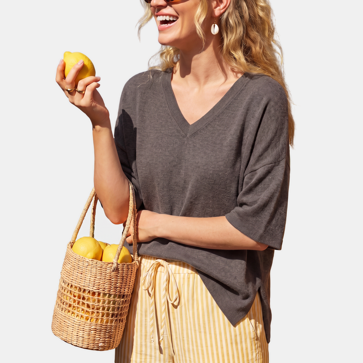 Women's Oversized Half Sleeve V-Neck Knit Sweater Top