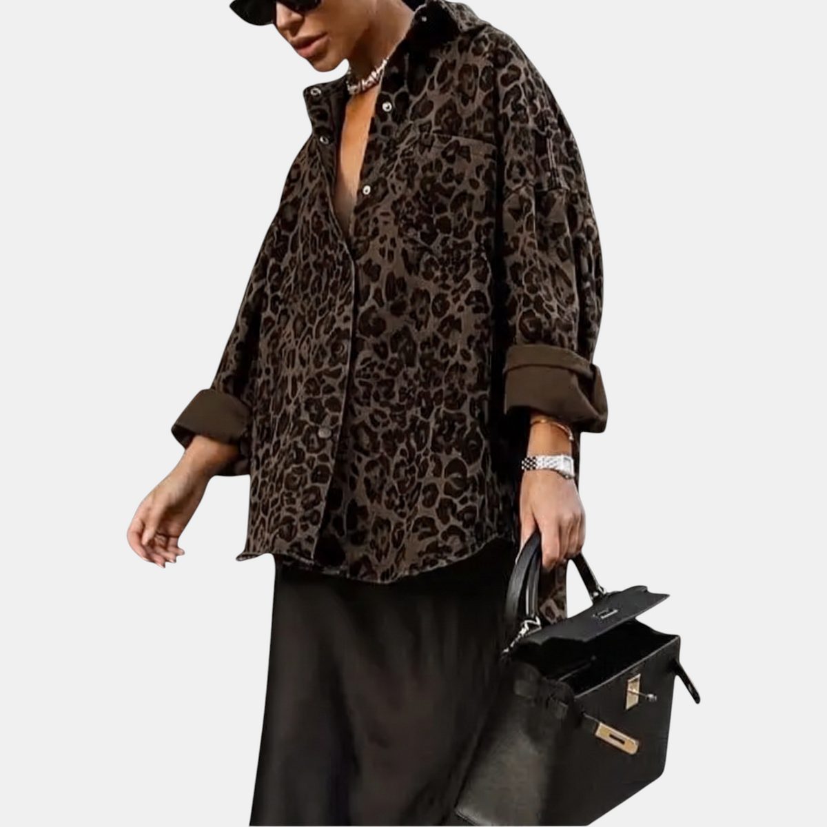 Women's Button Front Long Sleeve Oversized Animal Print Shacket
