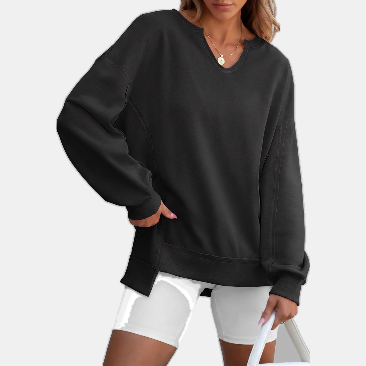 Women's Oversized V Neck Sweatshirt Long Sleeve Tunic Pullover