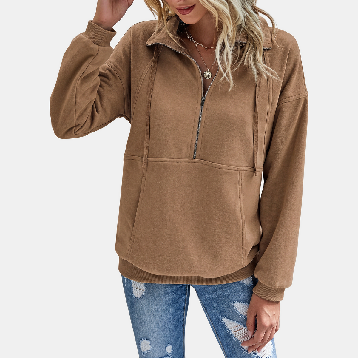 Women's Half Zip Fleece Hoodie Sweatshirt Oversized Pullover