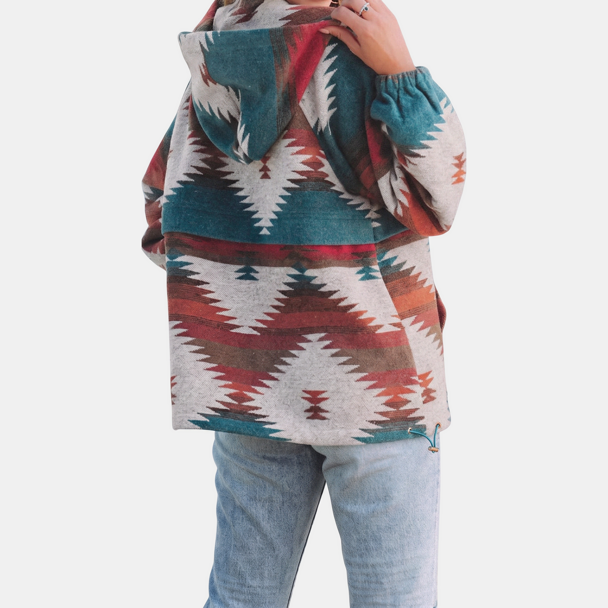 Oversized Quarter Zip Hoodie with Geometric Print