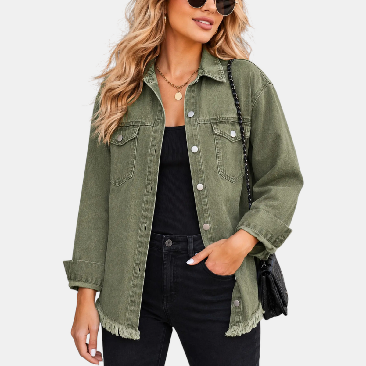 Women's Washed Snap Button Denim Jacket Oversized Fit
