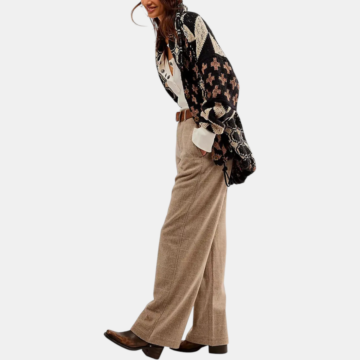 Women's Abstract Print Cardigan Sweater Oversized Open Front Knit