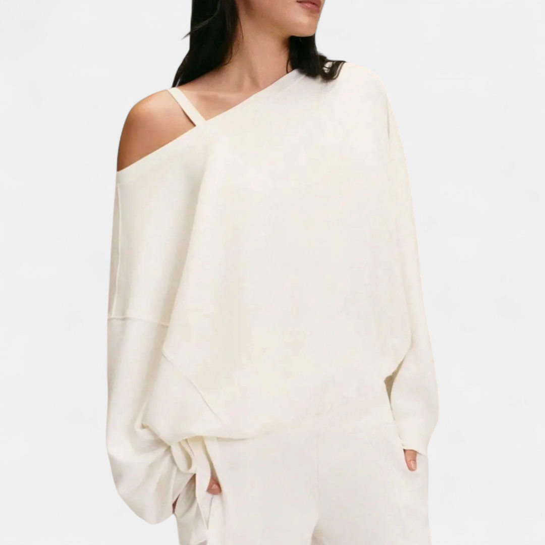 BLAKE™ – Relaxed One-Shoulder Drawstring Sweatshirt