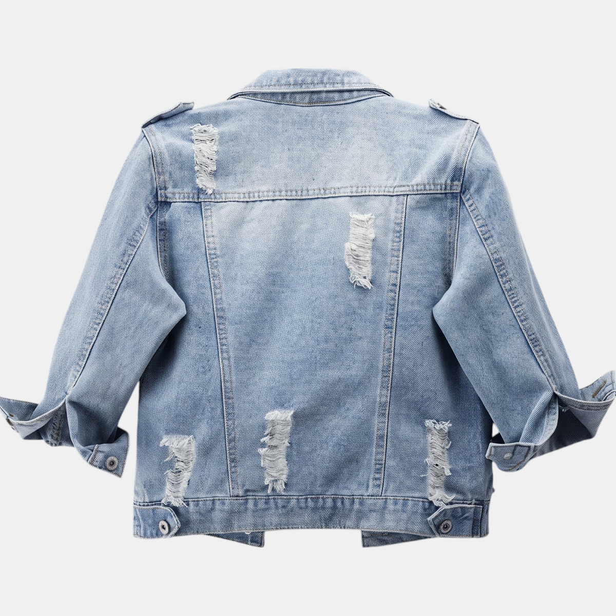 Women's Cropped Distressed Button Front Washed Denim Jacket