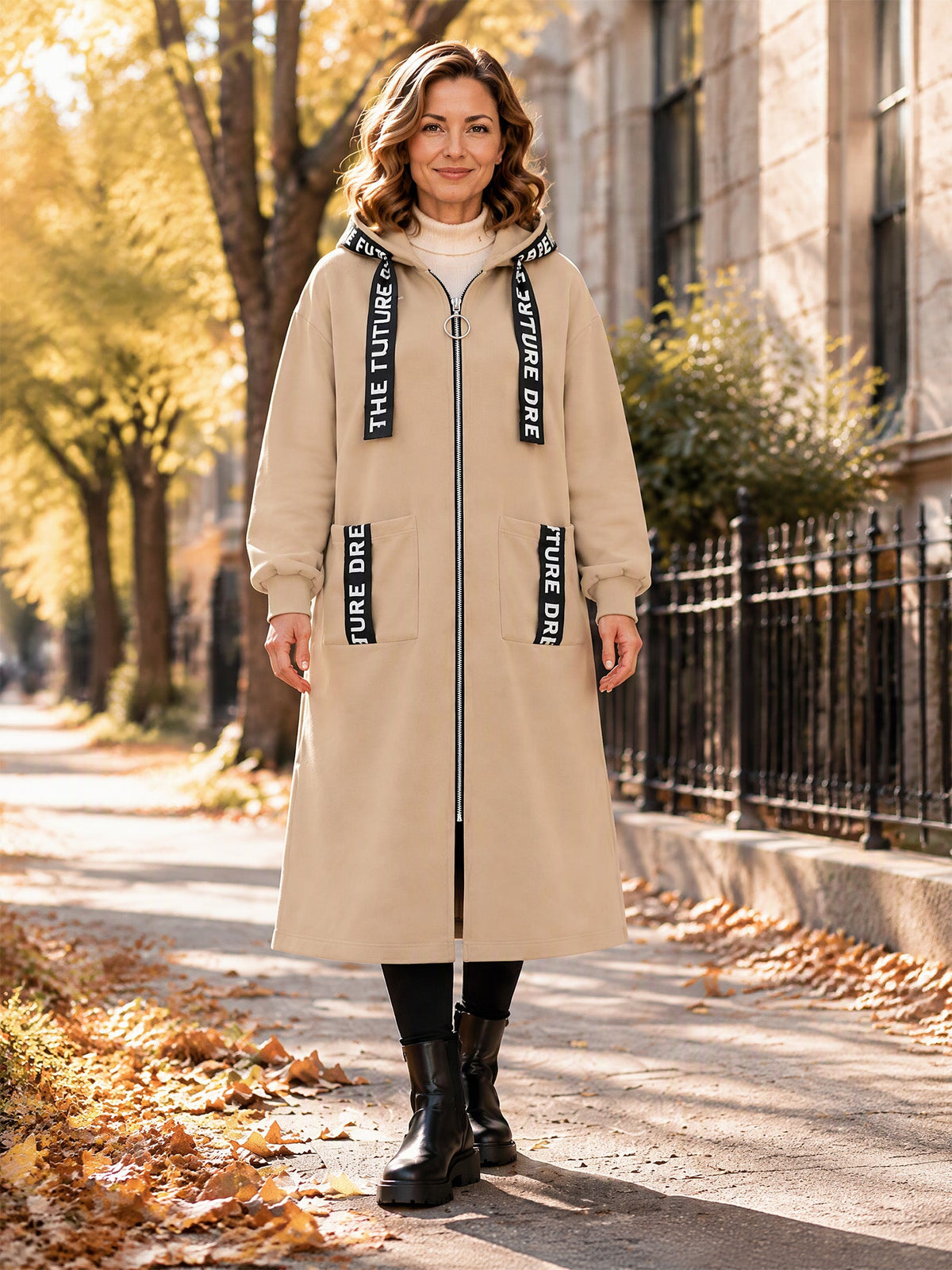 Women's oversized hooded sweatshirt coat