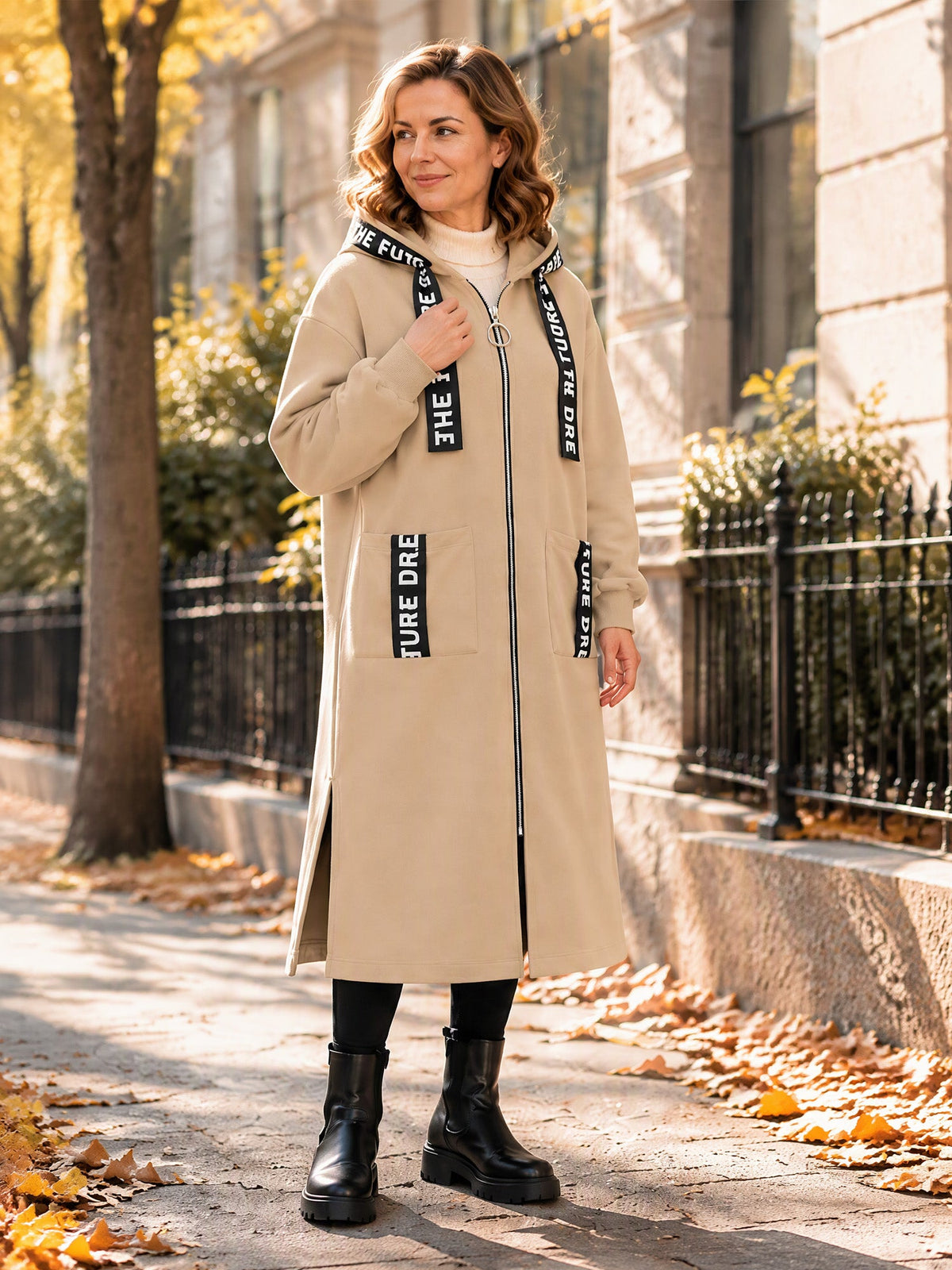 Women's oversized hooded sweatshirt coat