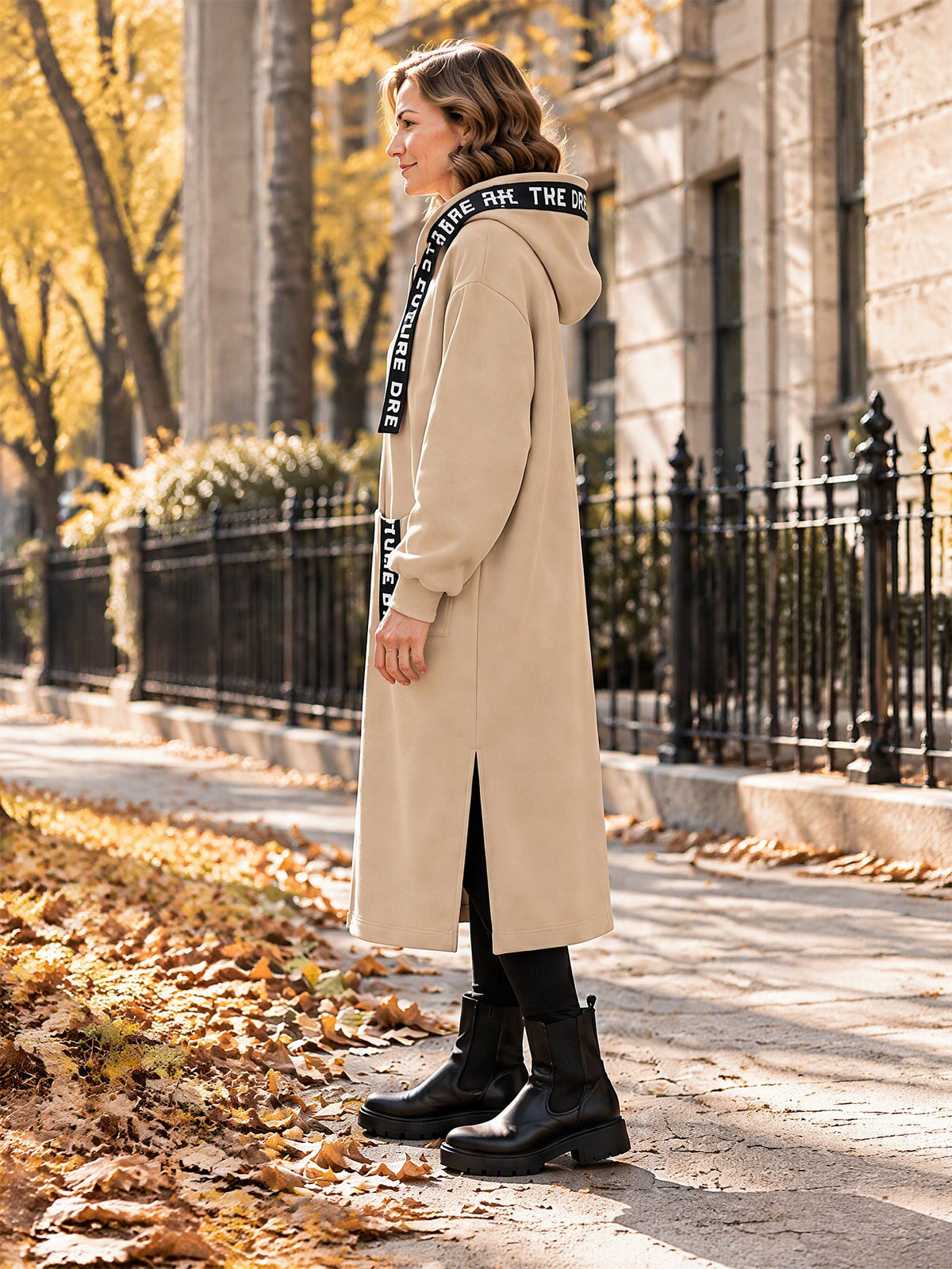 Women's oversized hooded sweatshirt coat