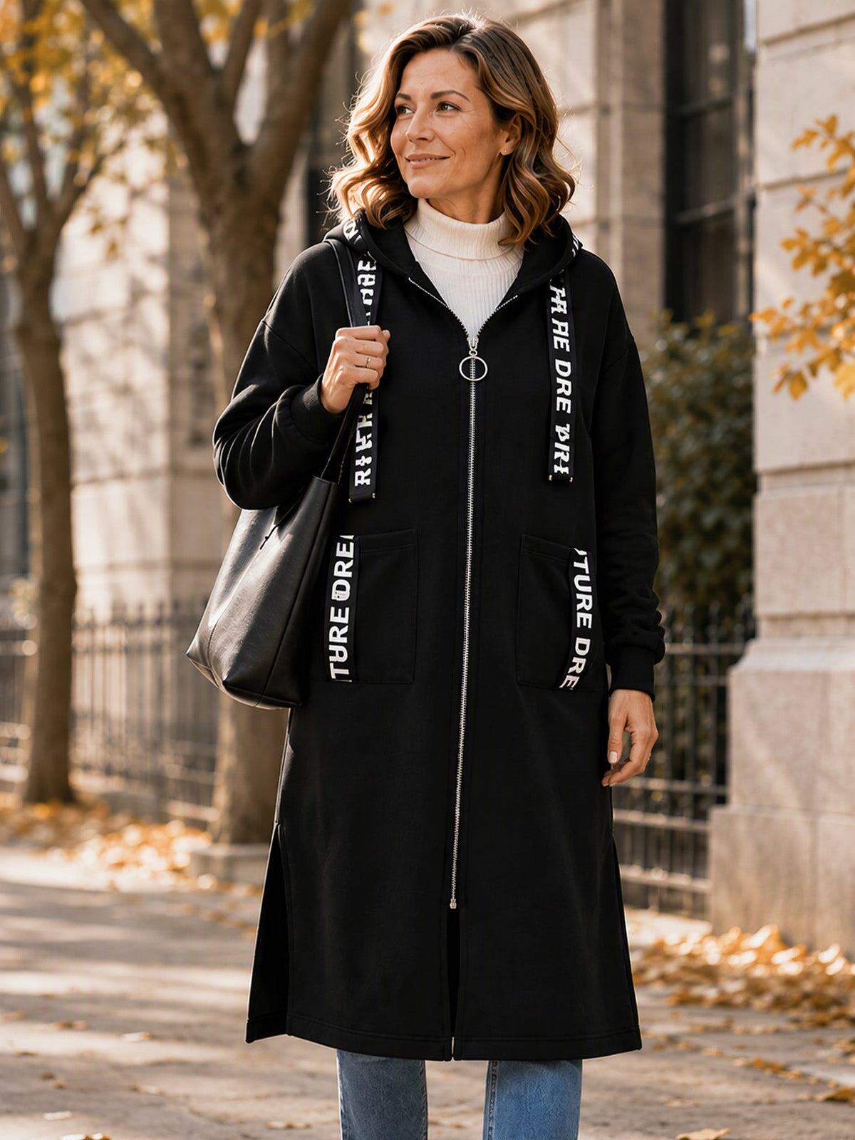 Women's oversized hooded sweatshirt coat
