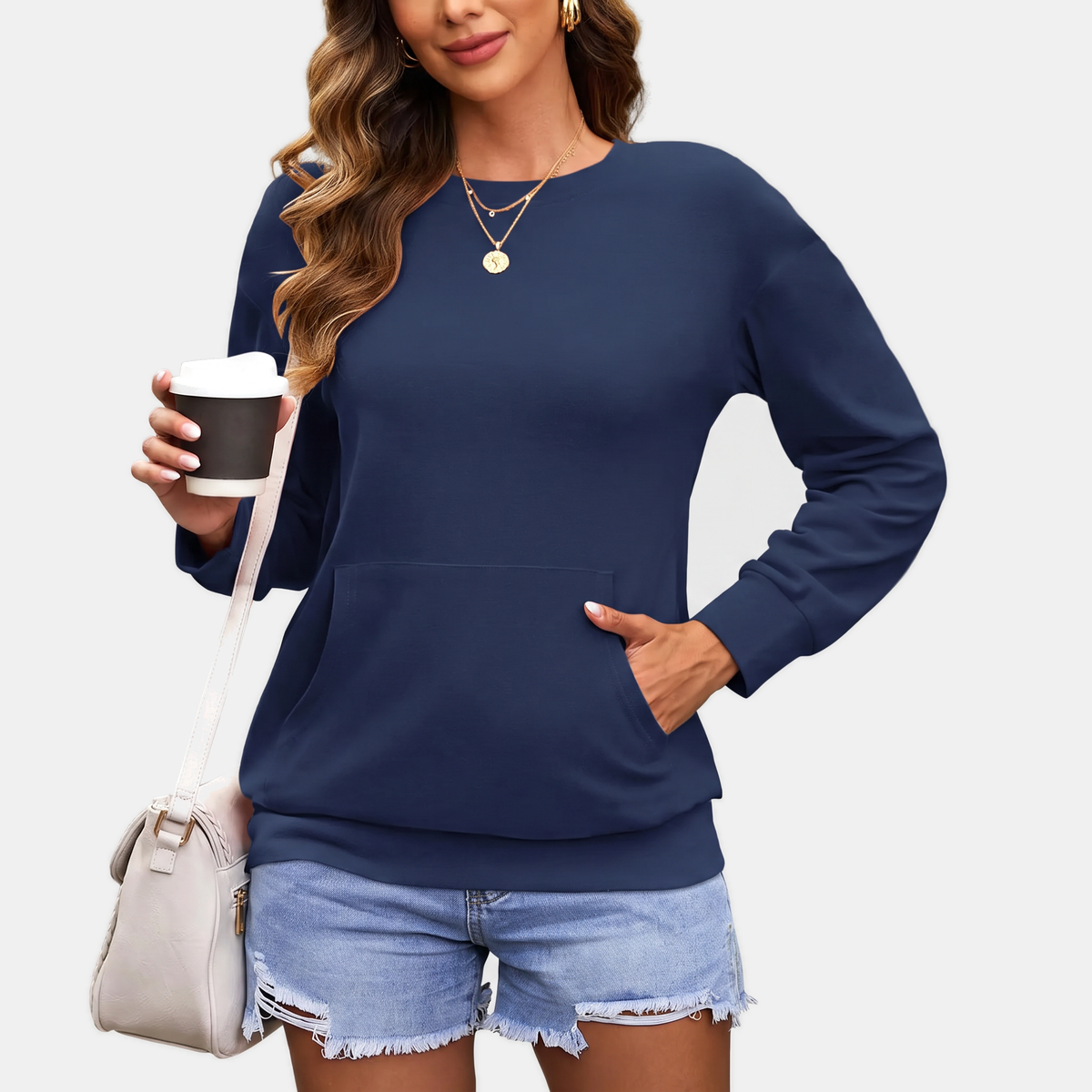 Women's Crewneck Kangaroo Pocket Oversized Sweatshirt