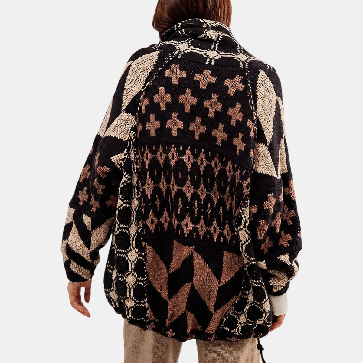 Women's Abstract Print Cardigan Sweater Oversized Open Front Knit