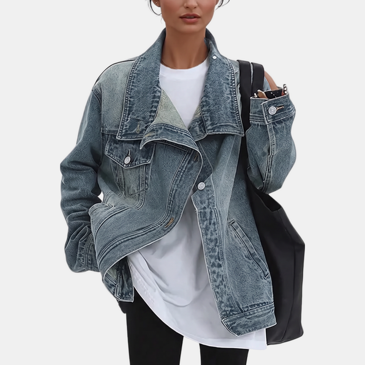 Women's Asymmetric Button Front Oversized Denim Jacket