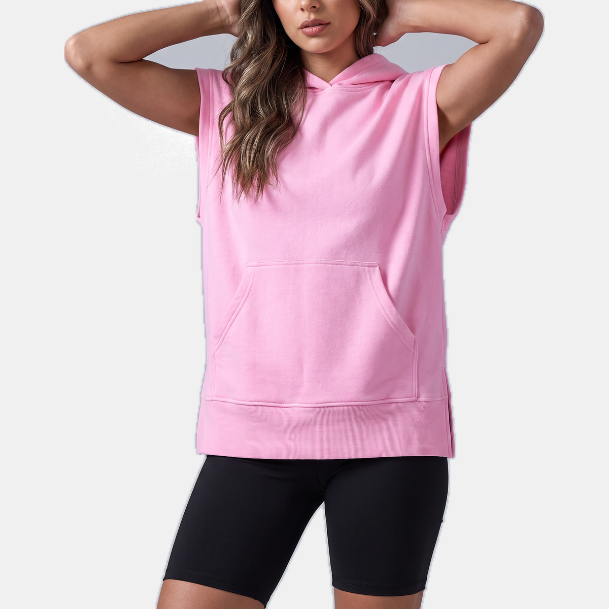 Women's Oversized Half Zip Short Sleeve Hoodie Sweatshirt with Pockets
