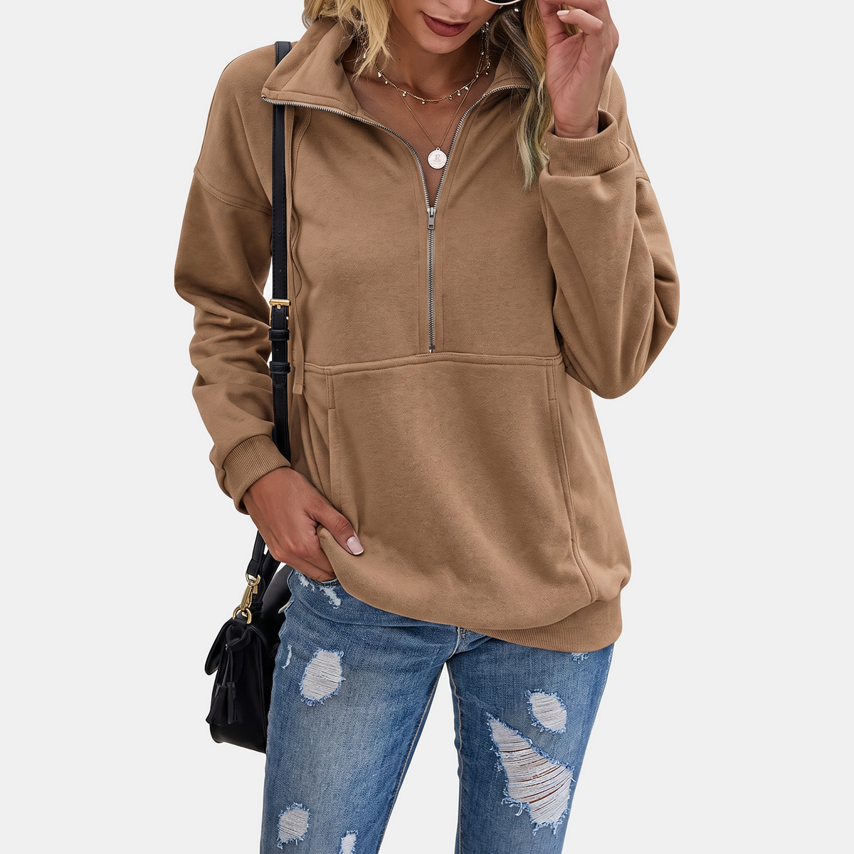 Women's Half Zip Fleece Hoodie Sweatshirt Oversized Pullover