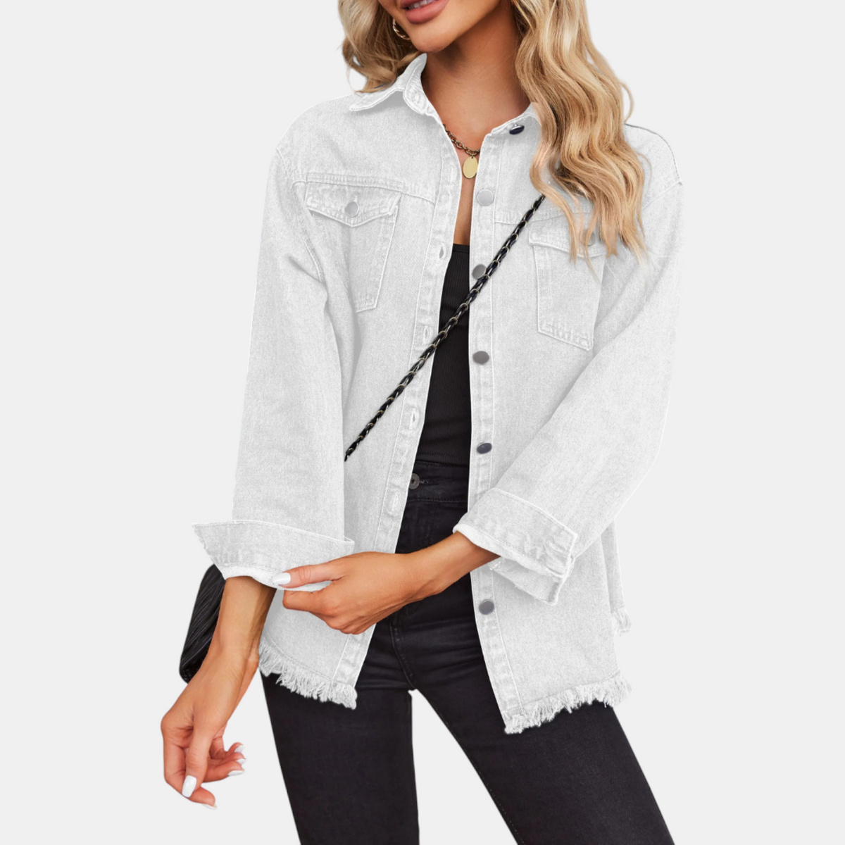 Women's Washed Snap Button Denim Jacket Oversized Fit