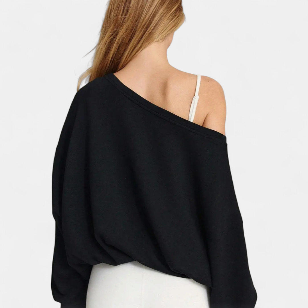BLAKE™ – Relaxed One-Shoulder Drawstring Sweatshirt