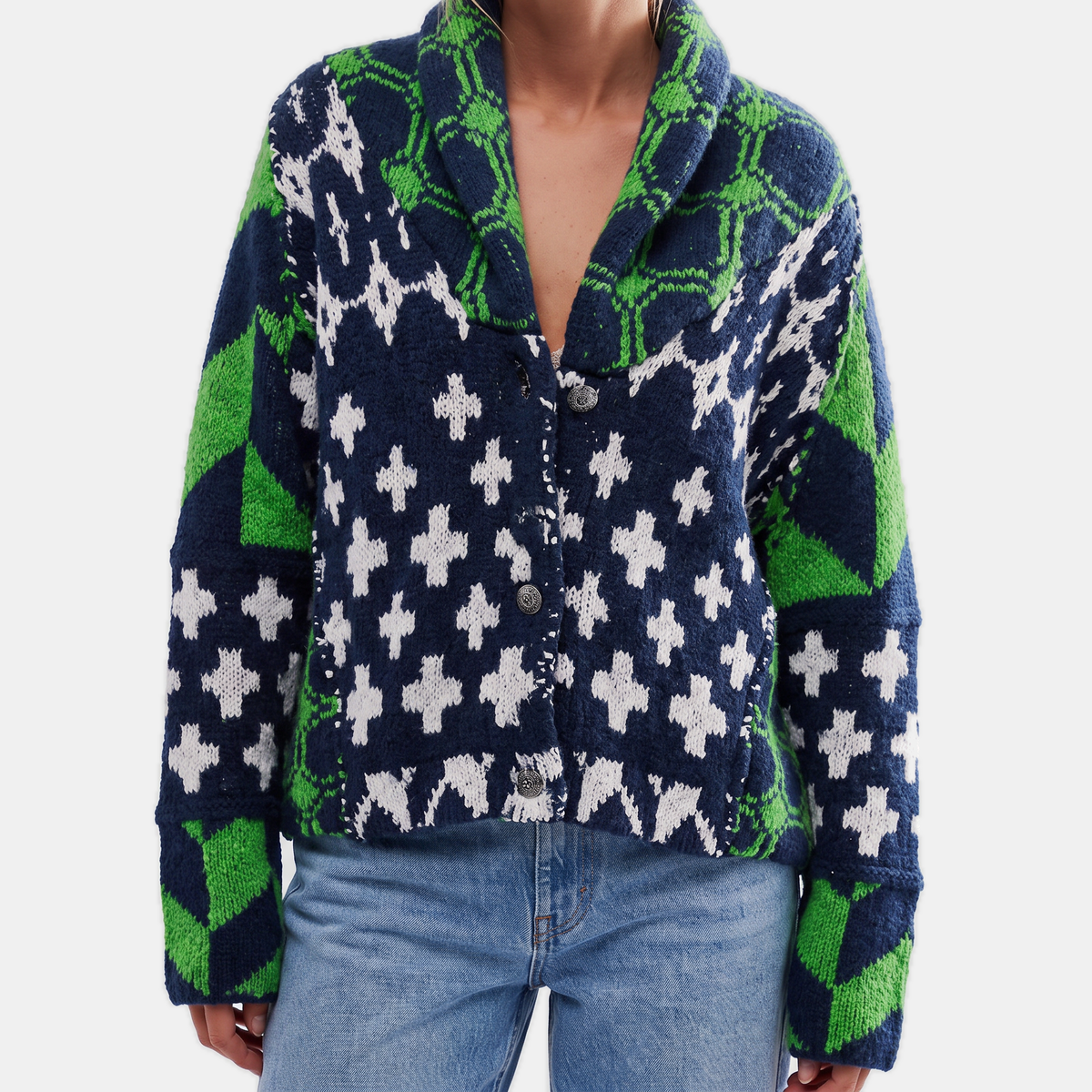 Women's Abstract Print Cardigan Sweater Oversized Open Front Knit