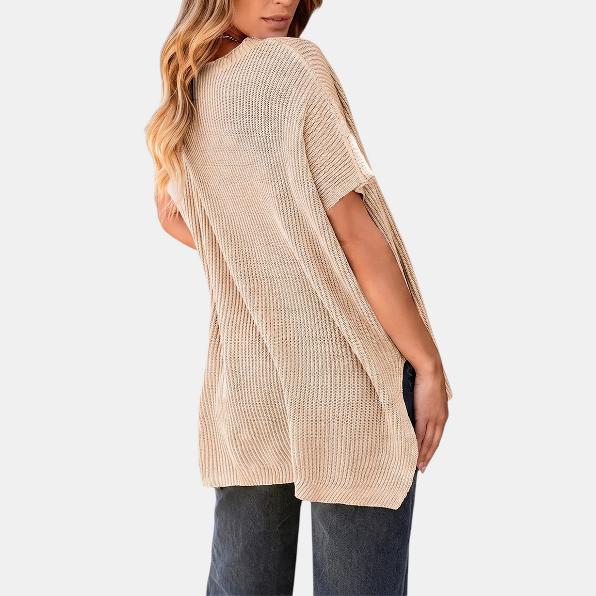 Women's Oversized Drop Shoulder Knit Sweater with Side Slits