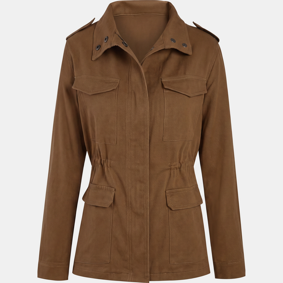 Women's Utility Field Jacket Zip Up Multi Pocket Snap Button Anorak