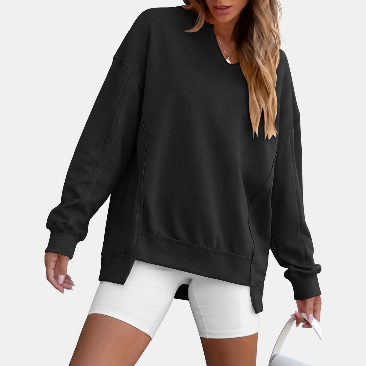 Women's Oversized V Neck Sweatshirt Long Sleeve Tunic Pullover