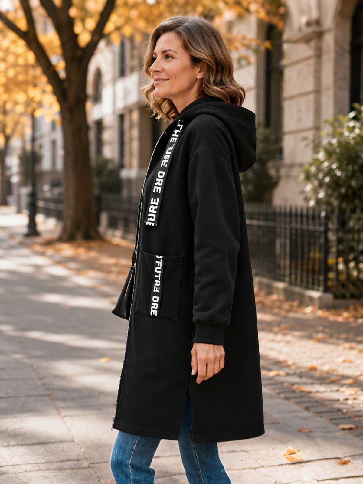 Women's oversized hooded sweatshirt coat