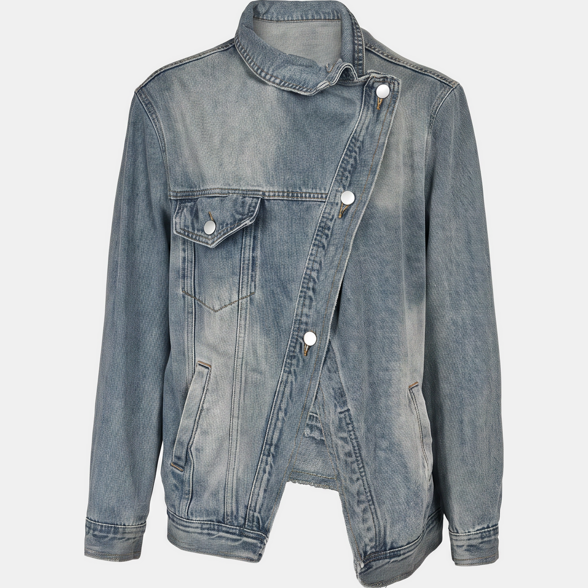 Women's Asymmetric Button Front Oversized Denim Jacket