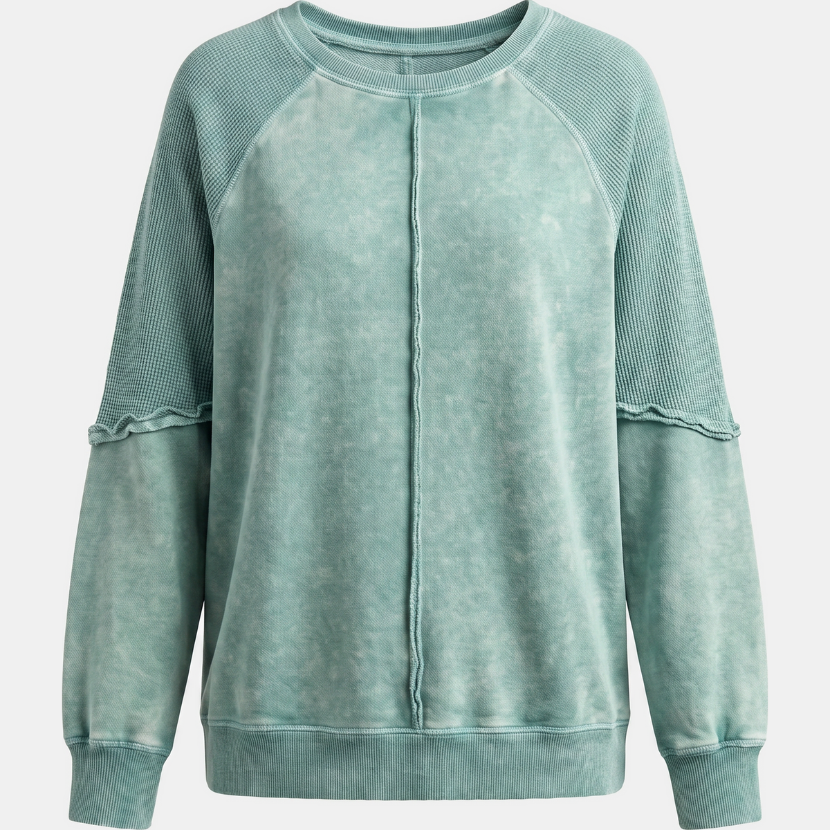 Women's Crewneck Exposed Seam Waffle Knit Oversized Sweatshirt