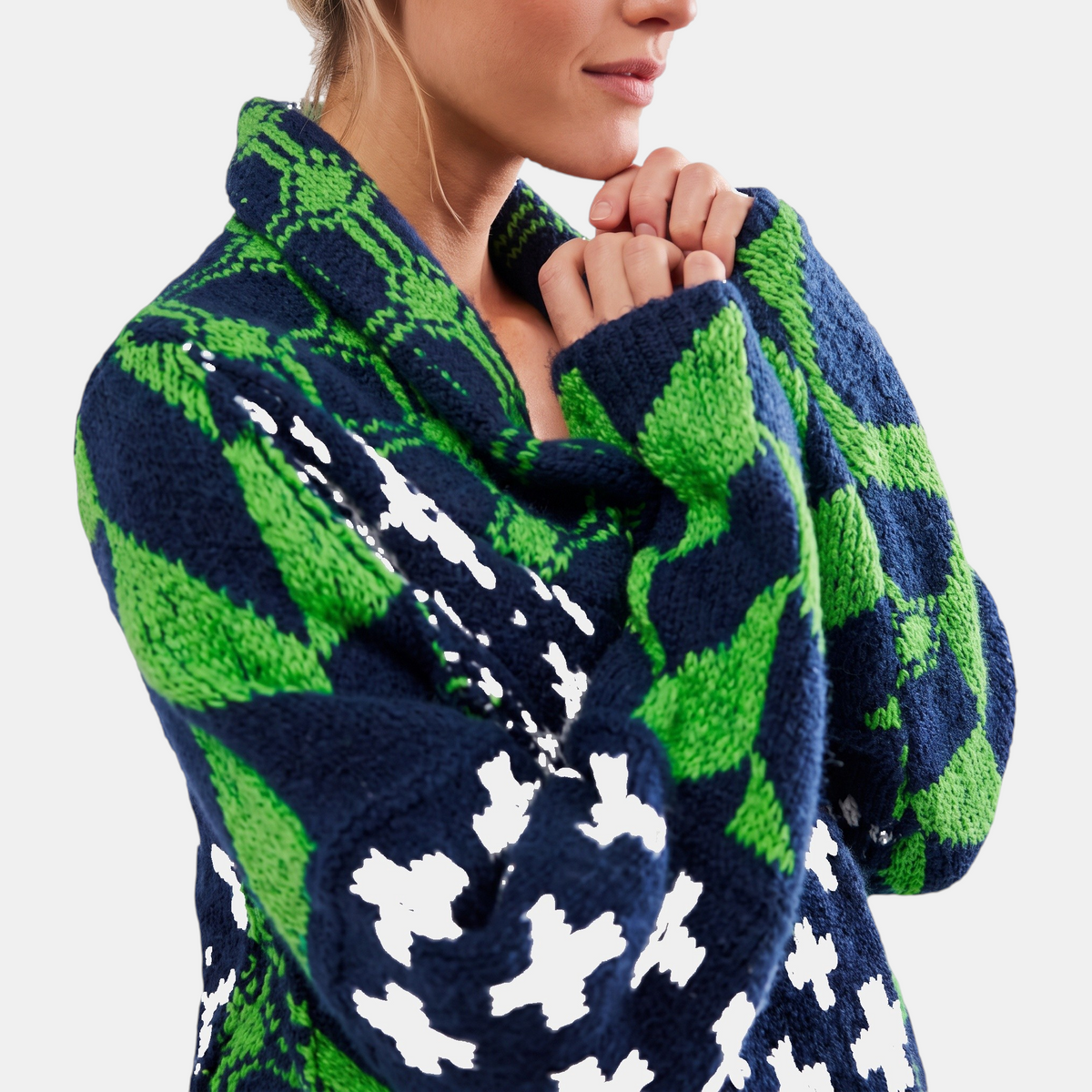 Women's Abstract Print Cardigan Sweater Oversized Open Front Knit