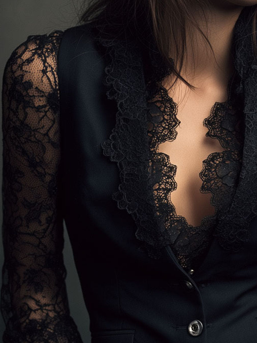 Noémie | Blazer Top with Semi-Transparent Sleeves
