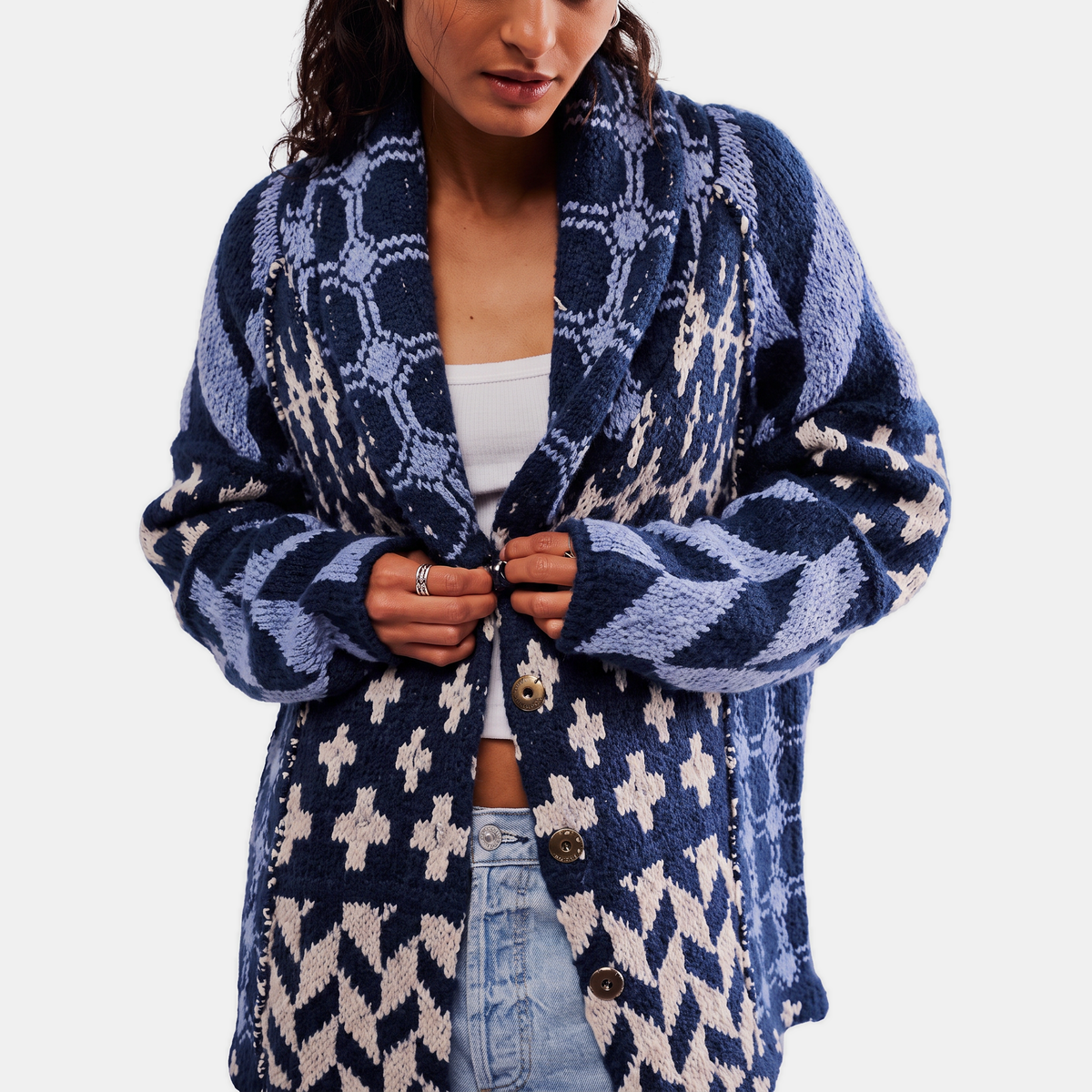 Women's Abstract Print Cardigan Sweater Oversized Open Front Knit