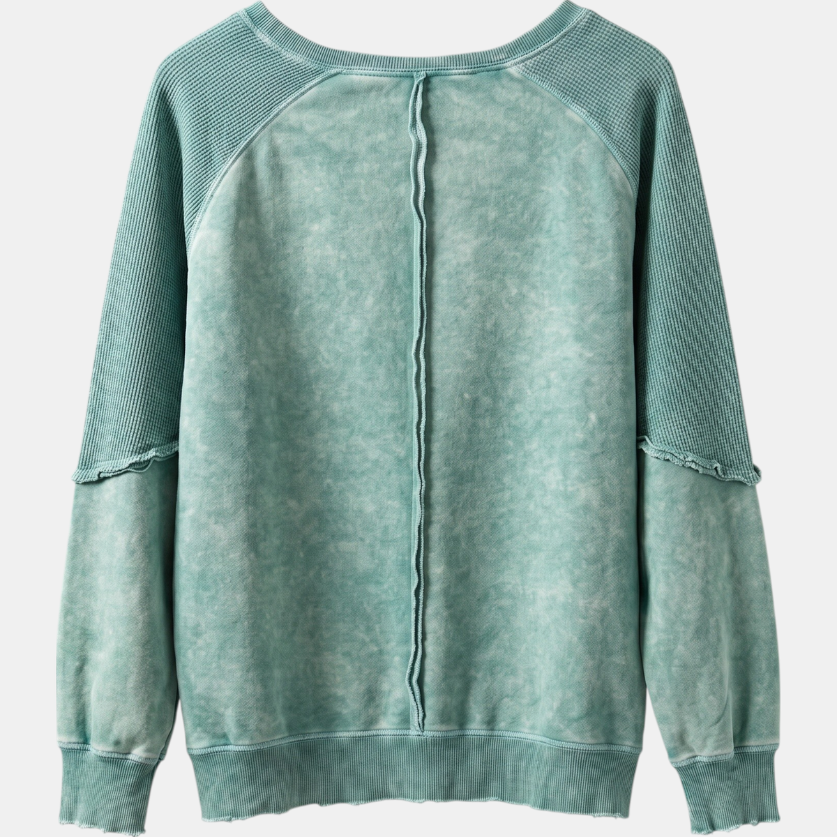 Women's Crewneck Exposed Seam Waffle Knit Oversized Sweatshirt