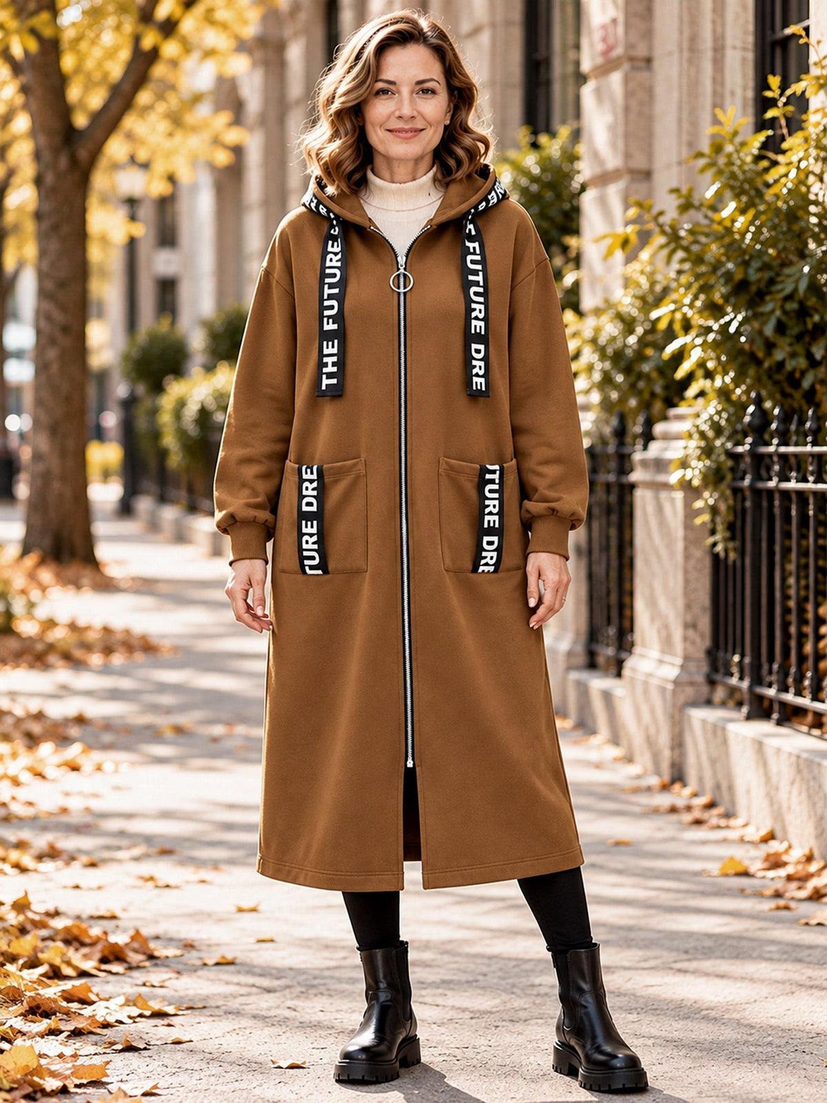 Women's oversized hooded sweatshirt coat