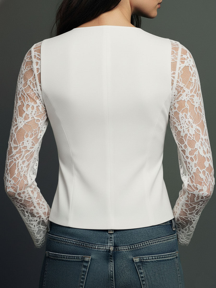 Noémie | Blazer Top with Semi-Transparent Sleeves