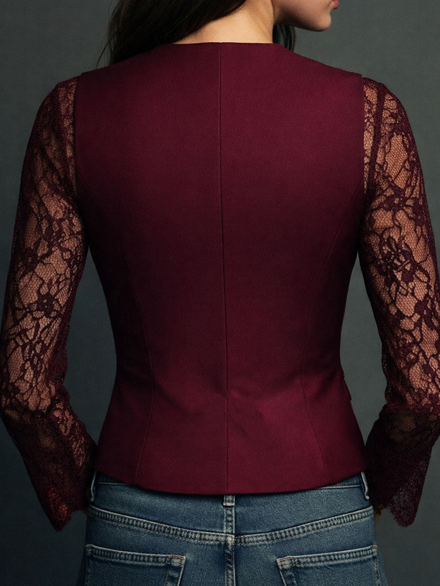 Noémie | Blazer Top with Semi-Transparent Sleeves