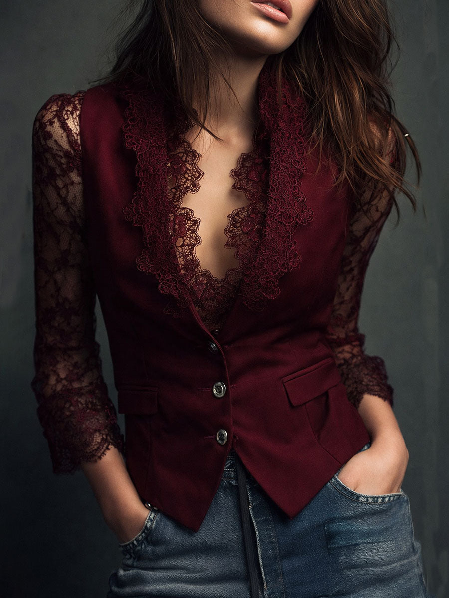 Noémie | Blazer Top with Semi-Transparent Sleeves