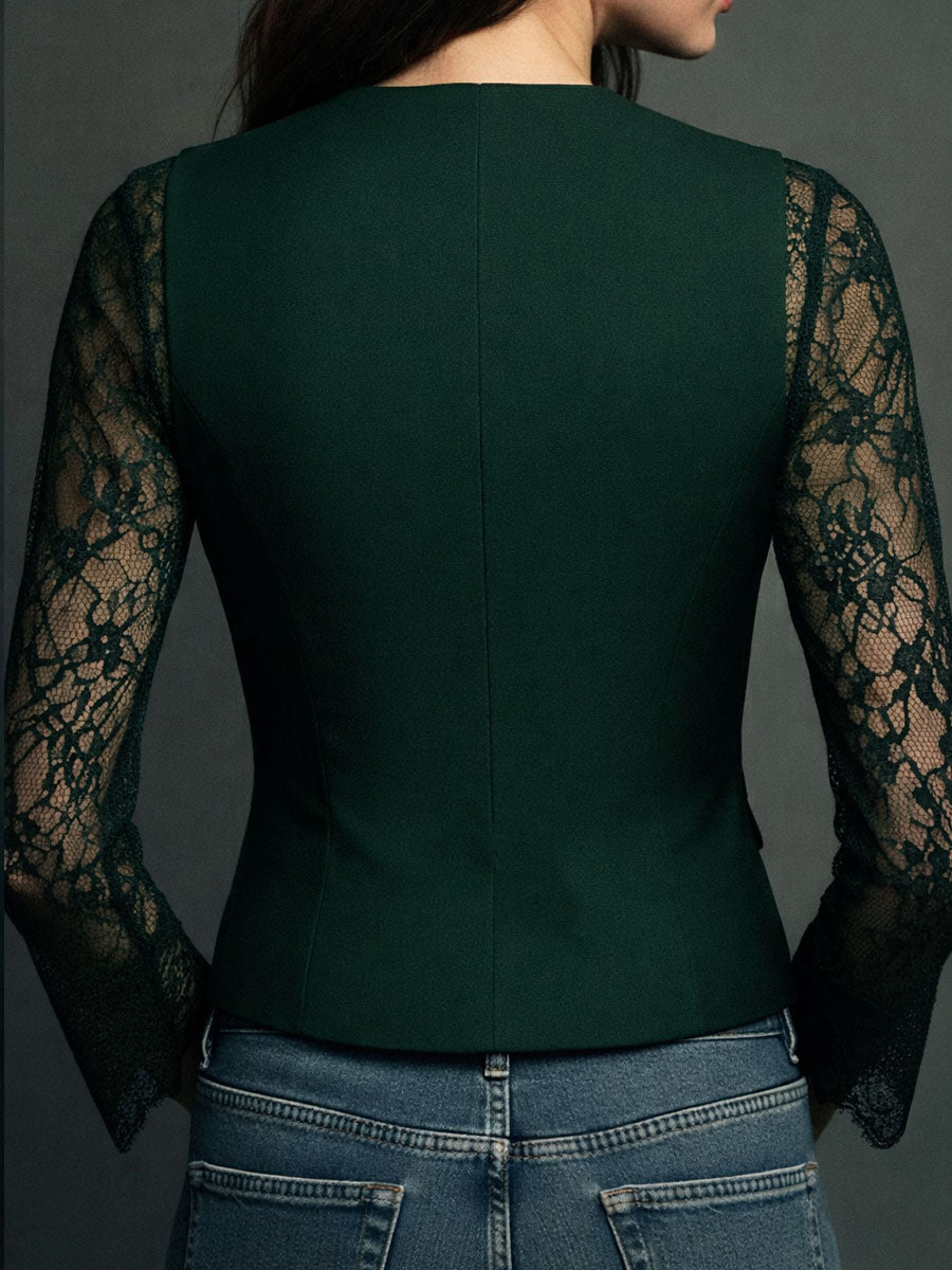 Noémie | Blazer Top with Semi-Transparent Sleeves