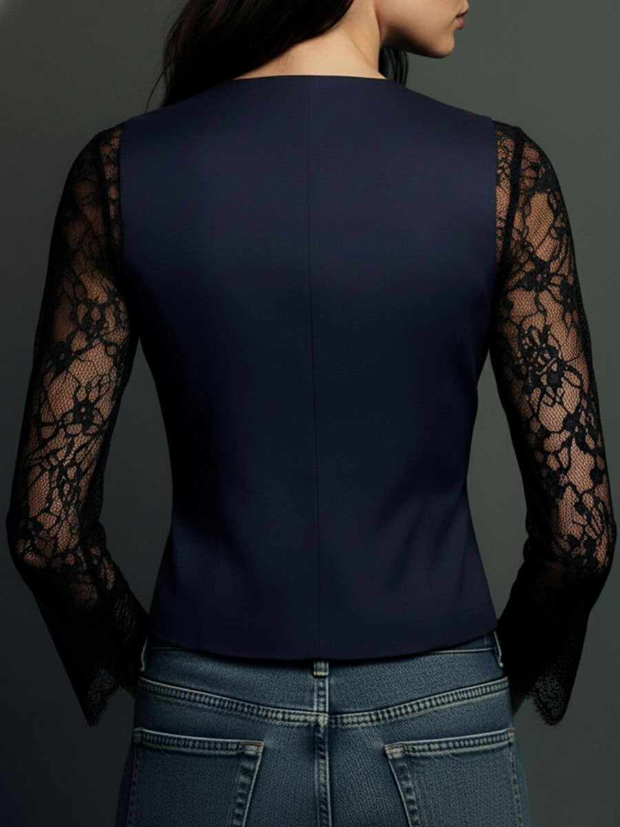 Noémie | Blazer Top with Semi-Transparent Sleeves
