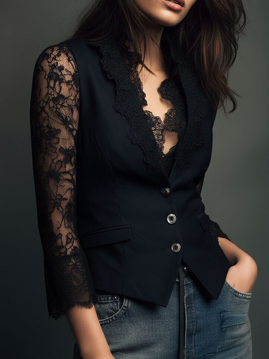Noémie | Blazer Top with Semi-Transparent Sleeves
