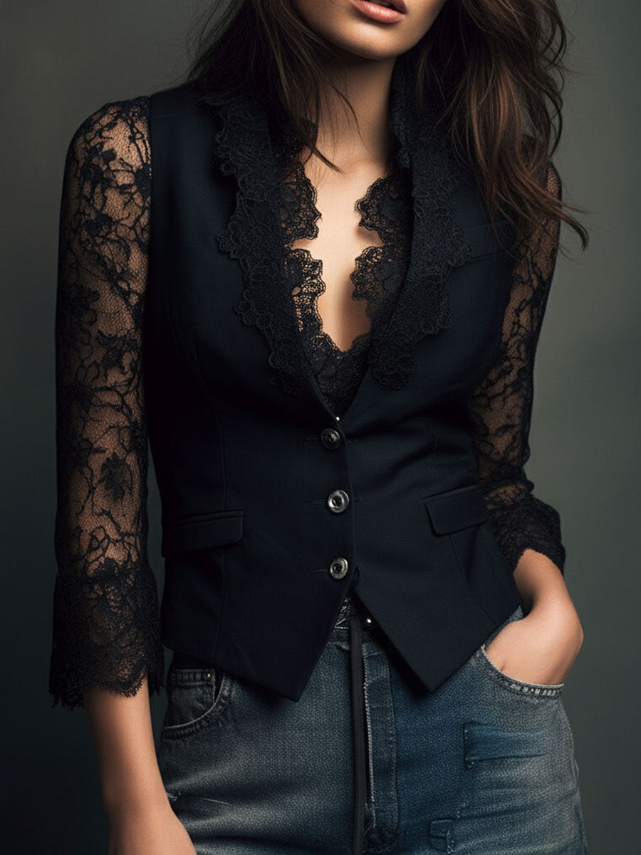 Noémie | Blazer Top with Semi-Transparent Sleeves