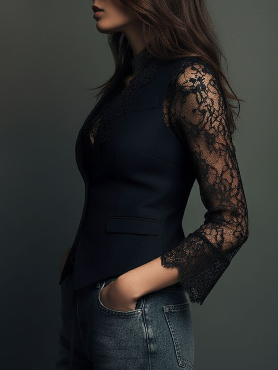 Noémie | Blazer Top with Semi-Transparent Sleeves