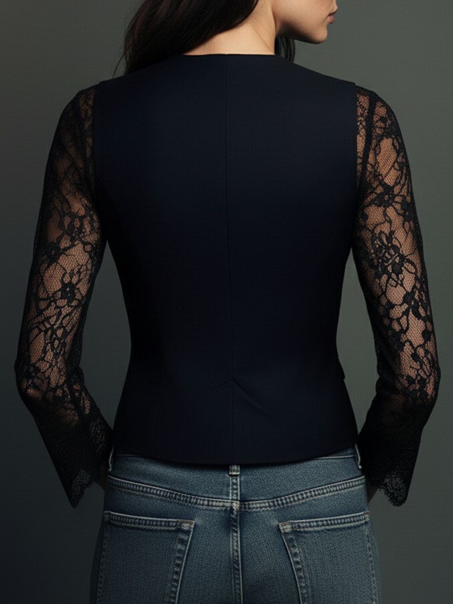 Noémie | Blazer Top with Semi-Transparent Sleeves